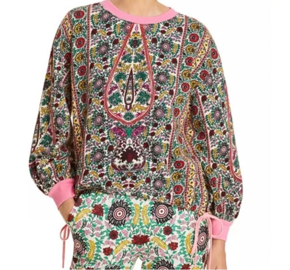 NWT Alice + Olivia Amirah Floral Print Drawstring Hem Sweatshirt Sweater Size S
